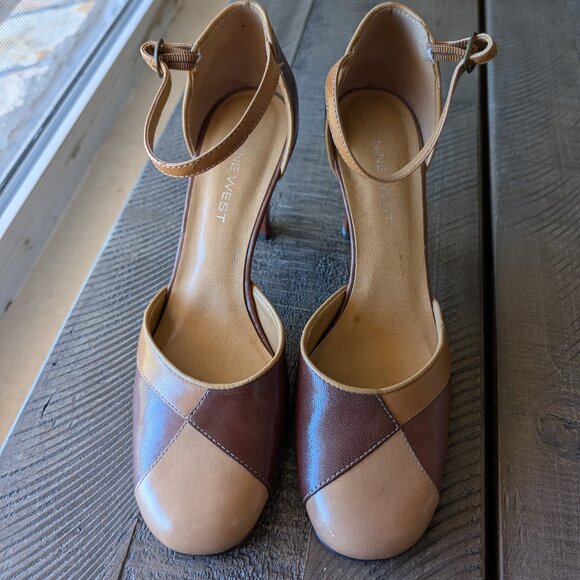 Vintage Nine West Leather Patchwork Colorblock Round Toe Heels Size 6 - Picture 1 of 6